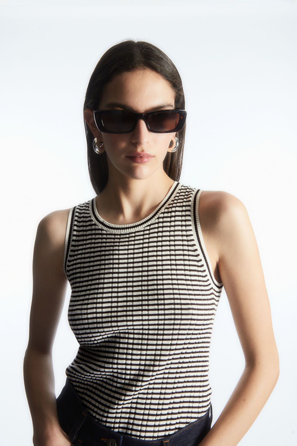 RIBBED-KNIT SILK TANK TOP - WHITE / BROWN / STRIPED - COS | COS UK
