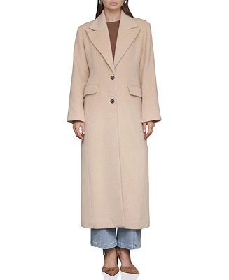 Women's Double-Breasted Long Wool-Blend Structured-Shoulder Coat | Macy's