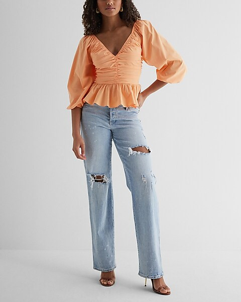 Pleated Peplum Top | Express