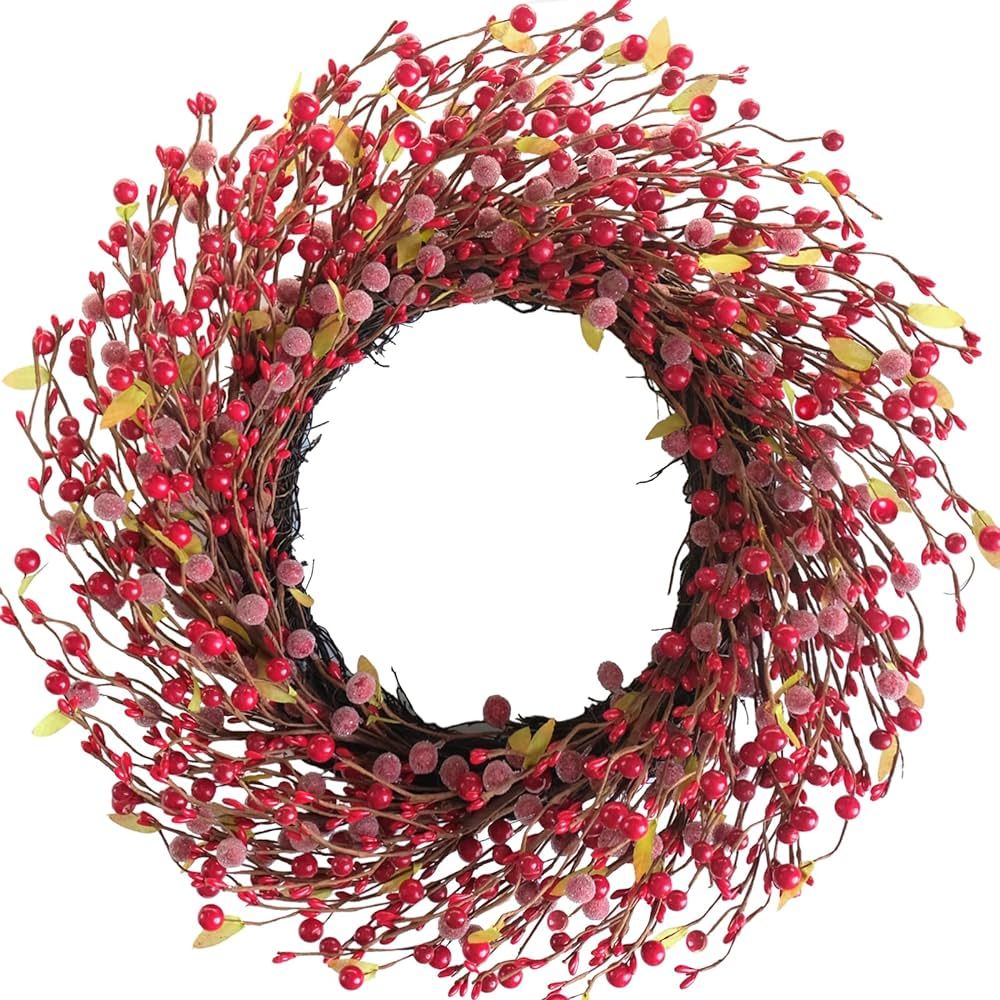Idyllic 18 Inch Christmas Sugared Berry Wreath for Front Door, Winter Red Berry Wreath for Christ... | Amazon (CA)