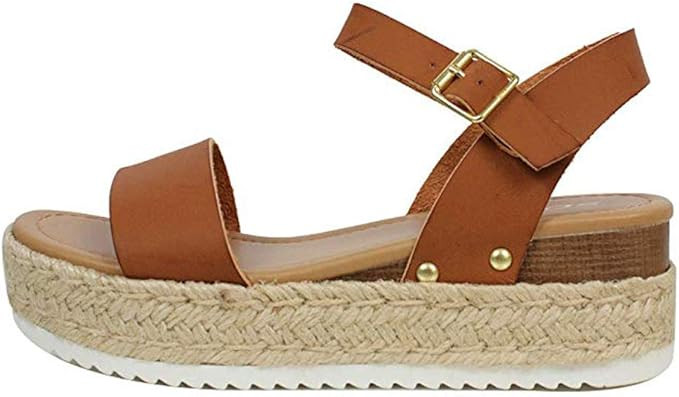 Ecolley Strappy Sandals for Women Flat Wedge Open Toe Espadrille Platform Lightweight Size 41 | Amazon (US)