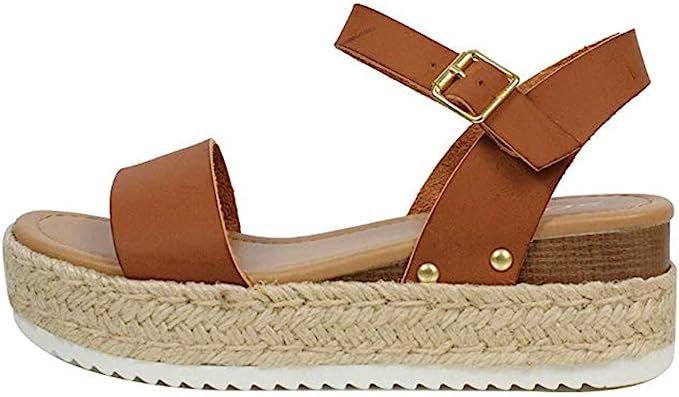 Ecolley Strappy Sandals for Women Flat Wedge Open Toe Espadrille Platform Lightweight Size 41 | Amazon (US)