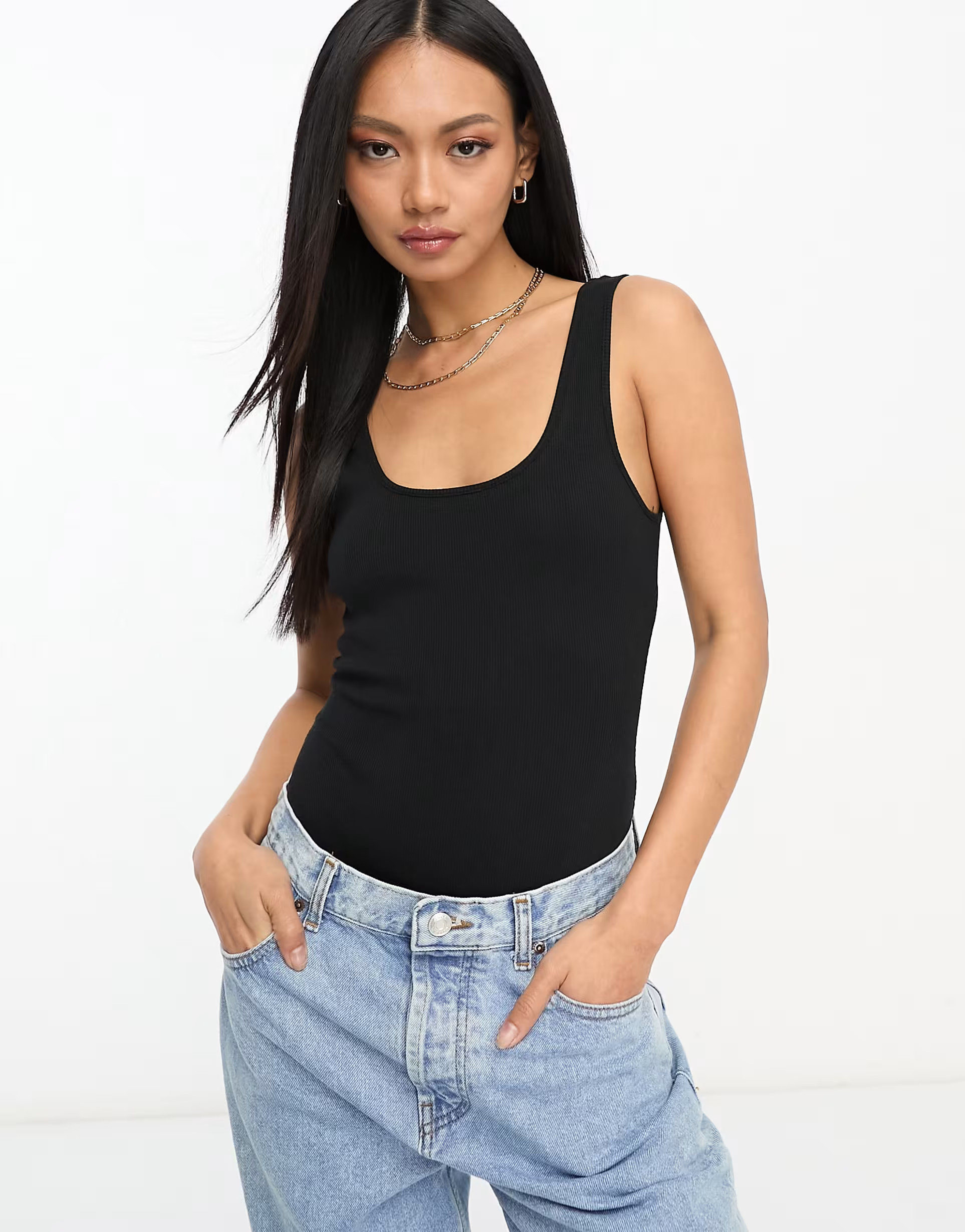 ASOS DESIGN scoop neck ribbed bodysuit in black | ASOS (Global)