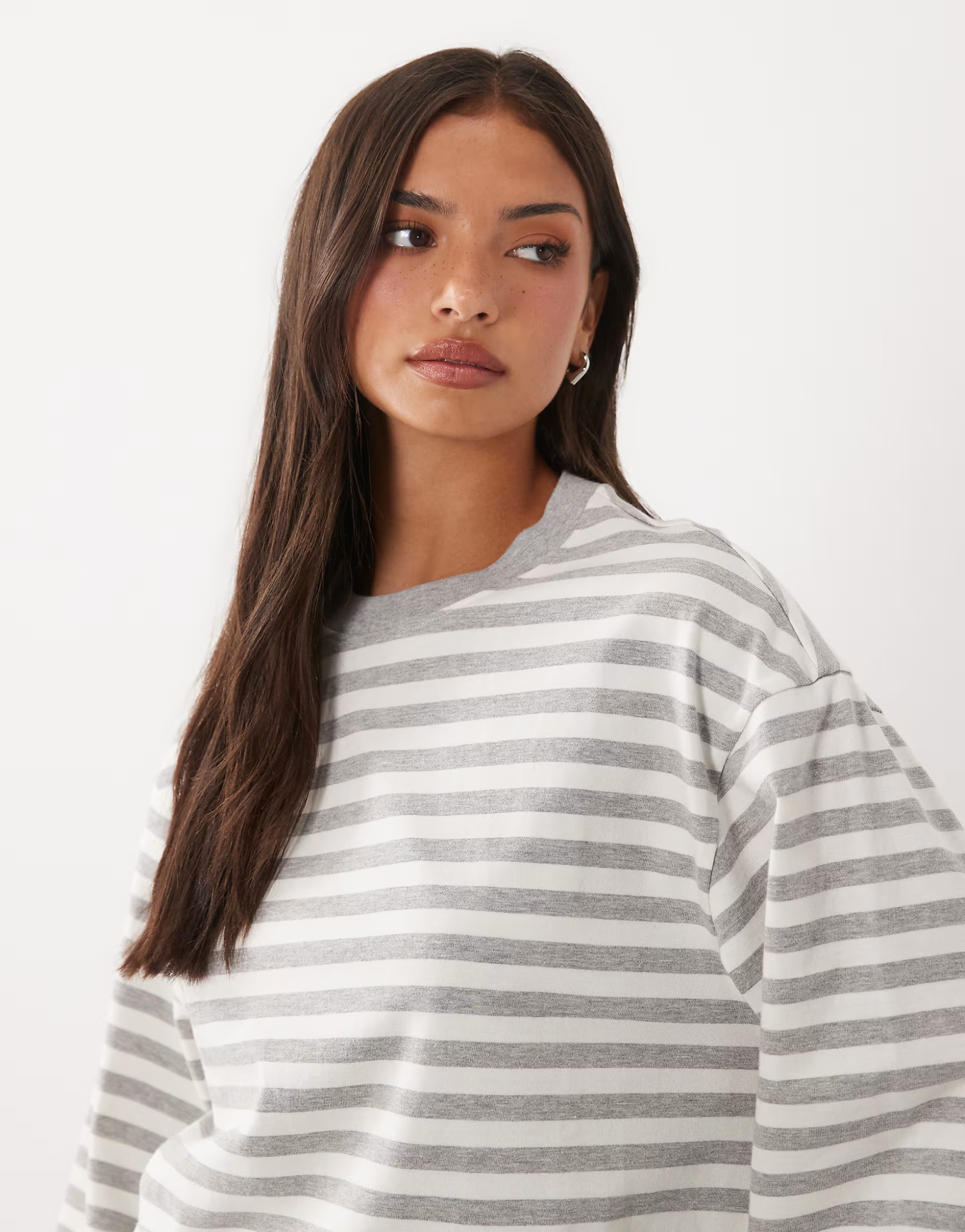 Gina Tricot pure cotton basic long sleeve t-shirt in grey stripe | ASOS (Global)