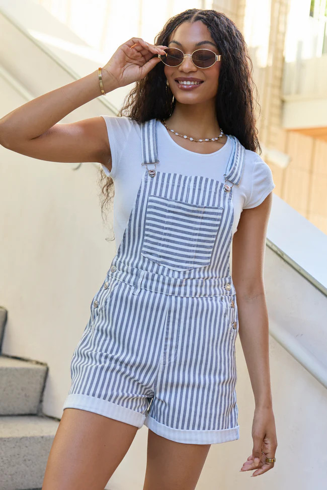 My Favorite Stretchy Stripe Shorts Overalls | Pink Lily
