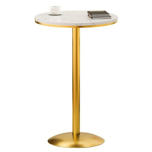 Round Bar Table, 22" W Gold High Top Table, Marble Pub Table with Non-Slip Stable Base, Modern Style Cocktail Tables for Parties, Living Room, Kitchen, Dining Room, Bistro Table (High: 95cm/37Inch) | Amazon (US)