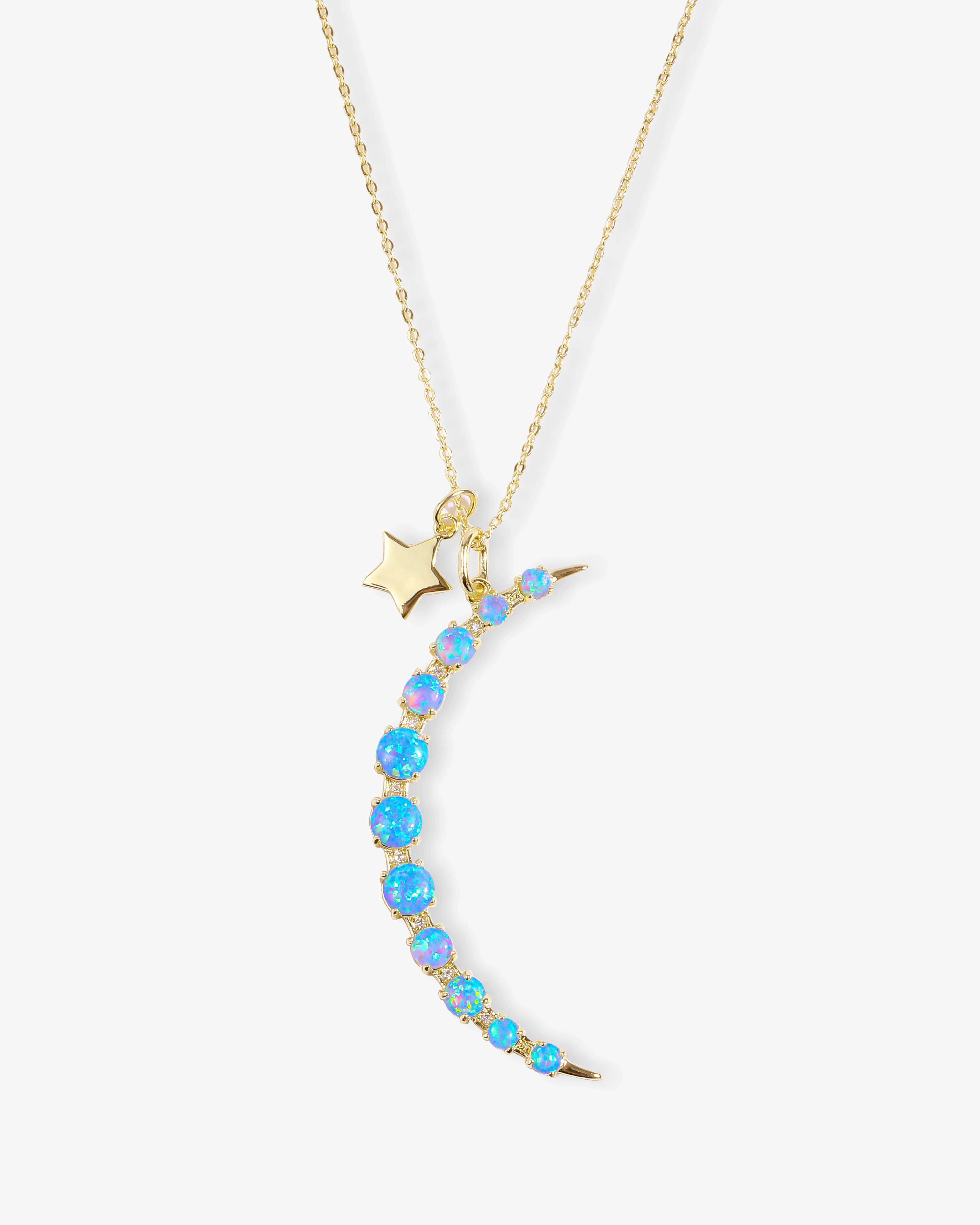 "What Dreams are Made of" Gold Moon Necklace | Blue Opal | Melinda Maria Jewelry