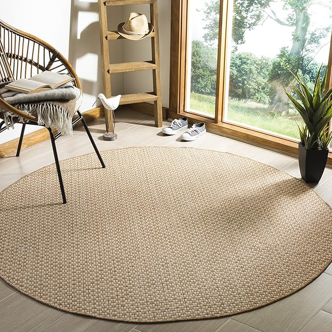 SAFAVIEH Courtyard Collection Area Rug - 10' Round, Natural & Cream, Geometric Pattern, Indoor/Ou... | Amazon (US)