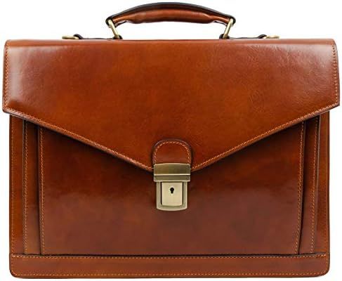 Leather Briefcase for Men Handmade Italian Laptop Bag Classy Orange Brown Attache Case - Time Res... | Amazon (US)