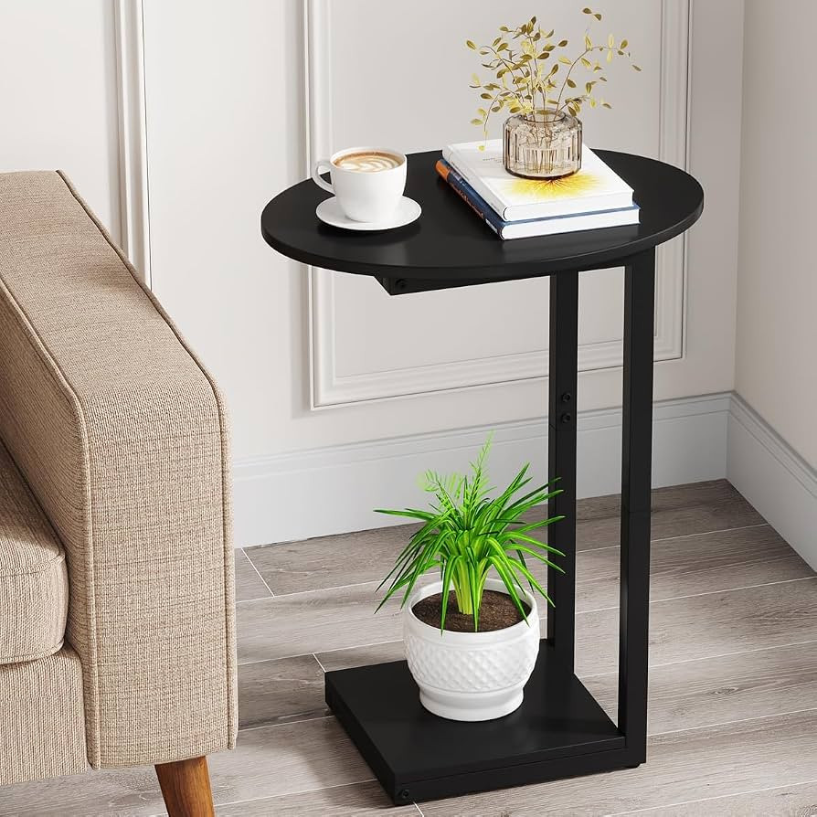 Hosfais Small Side Table End Table, C-Shaped Wood Coffee Table TV Tray for Eating Couch Tables fo... | Amazon (US)