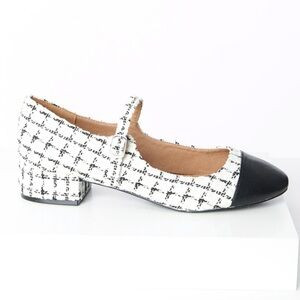 Unique Vintage Bamboo White & Black Window Pane Plaid Tweed Mary Jane Heels | Poshmark