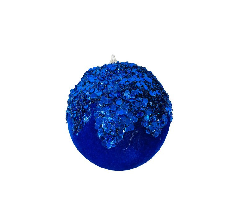 Sparkling Royal Blue Velvet Sequin Bead Glitter Christmas Ball Ornament - 4.75-XJ448125 | Etsy (US)