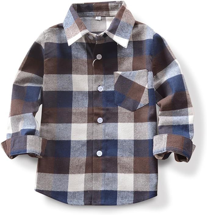 OCHENTA Little Big Boys' & Men's Plaid Flannel Button Down Shirt Family Matching Tops | Amazon (US)