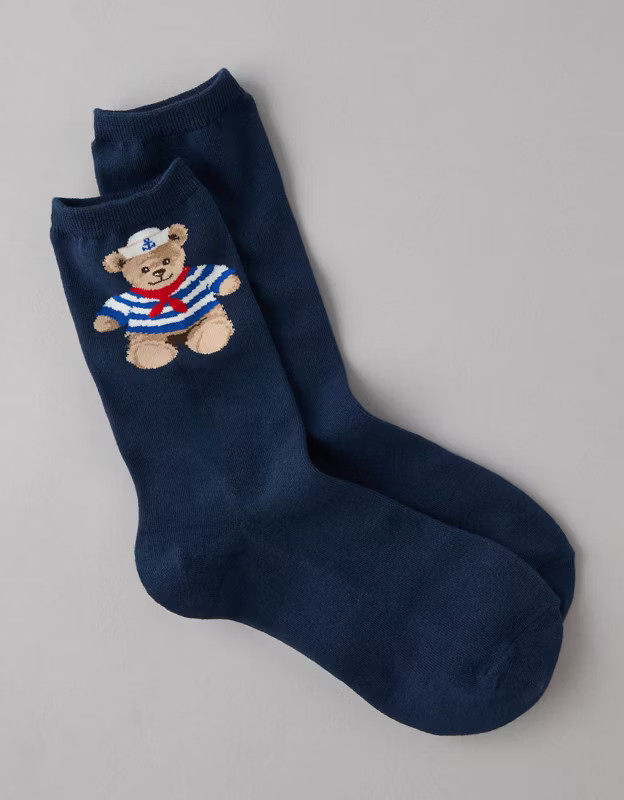 AE Sailor Teddy Bear Crew Socks | American Eagle Outfitters (US & CA)