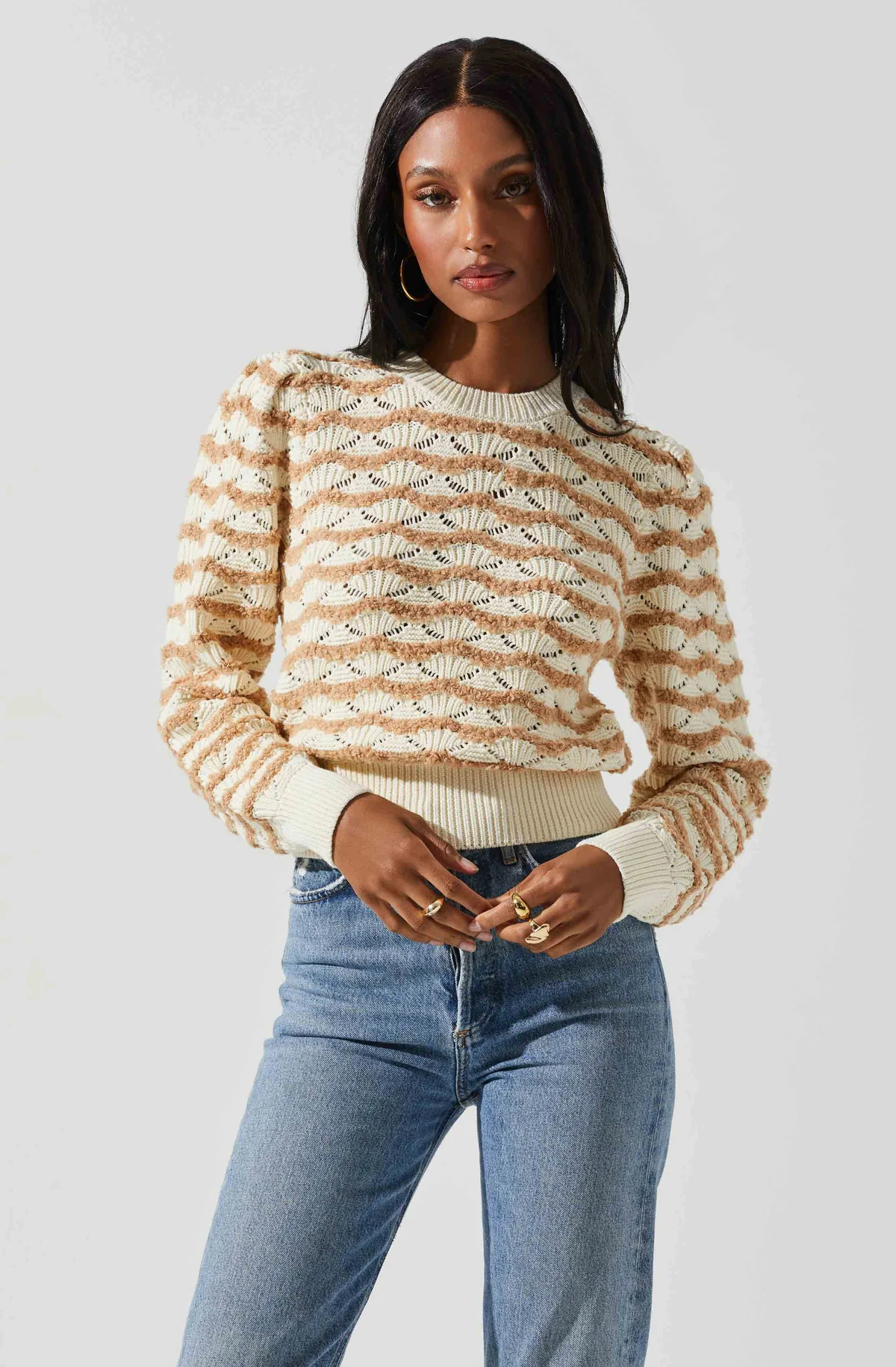 Jaylani Chevron Stripe Pointelle Sweater | ASTR The Label (US)