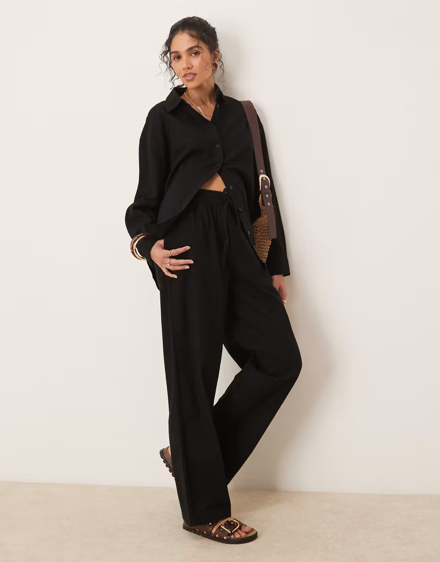 ASOS DESIGN linen look pull-on pants in black - part of a set | ASOS (Global)