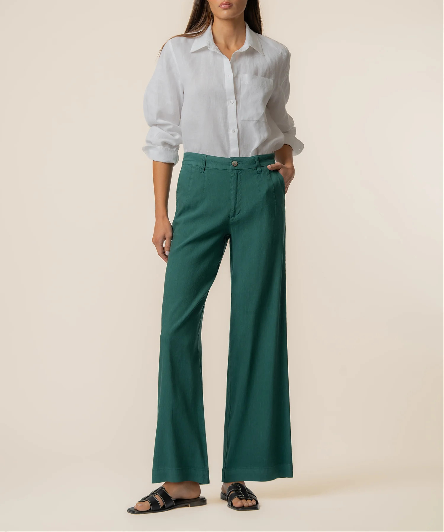 Meg Linen High Rise Wide Straight Leg in Jungle - Kut from the Kloth | Kut From Kloth