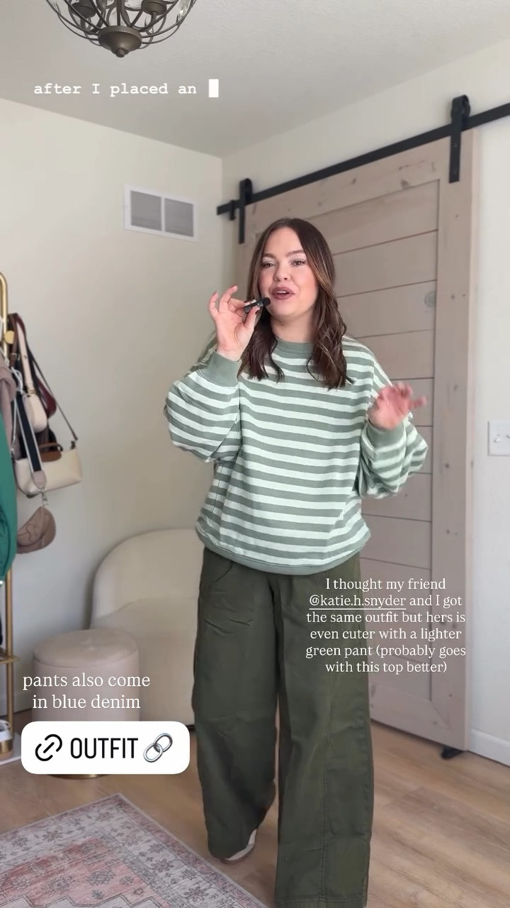 I thought my friend and I got the same outfit but hers is even cuter with a lighter green pant (probably goes with this top better)  pants also come in blue denim

#LTKMidsize #LTKootd #LTKmomlife