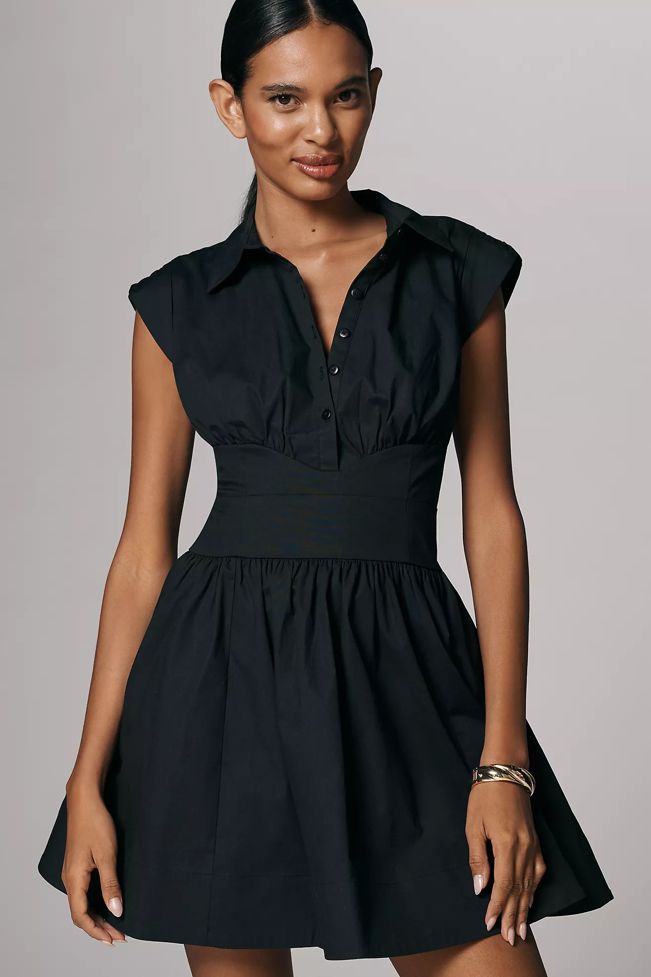 Maeve Cap-Sleeve Waisted Mini Shirt Dress | Anthropologie (US)
