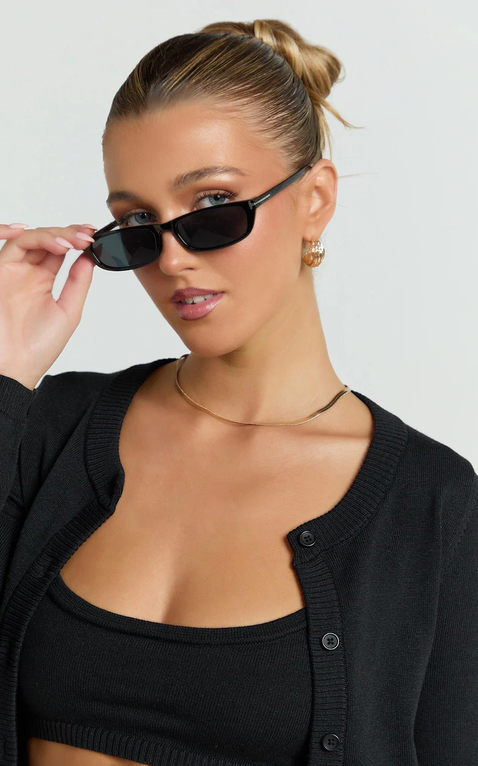 Colette Sunglasses - Small Rectangle Sunglasses in Black | Showpo (ANZ)
