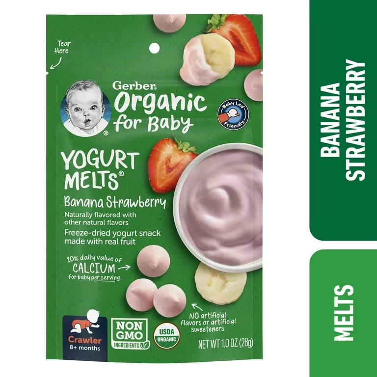 Gerber Stage 3 Organic Baby Food, Banana Strawberry Yogurt Melts, 1 oz Bag | Walmart (US)