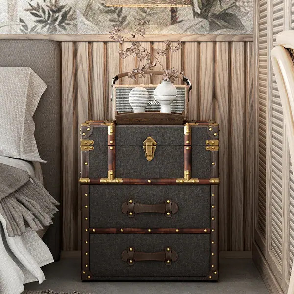 COZAYH Vintage Nightstand with Buckle Hinged Top, Linen Accent End Side Table for Living Room, Re... | Bed Bath & Beyond
