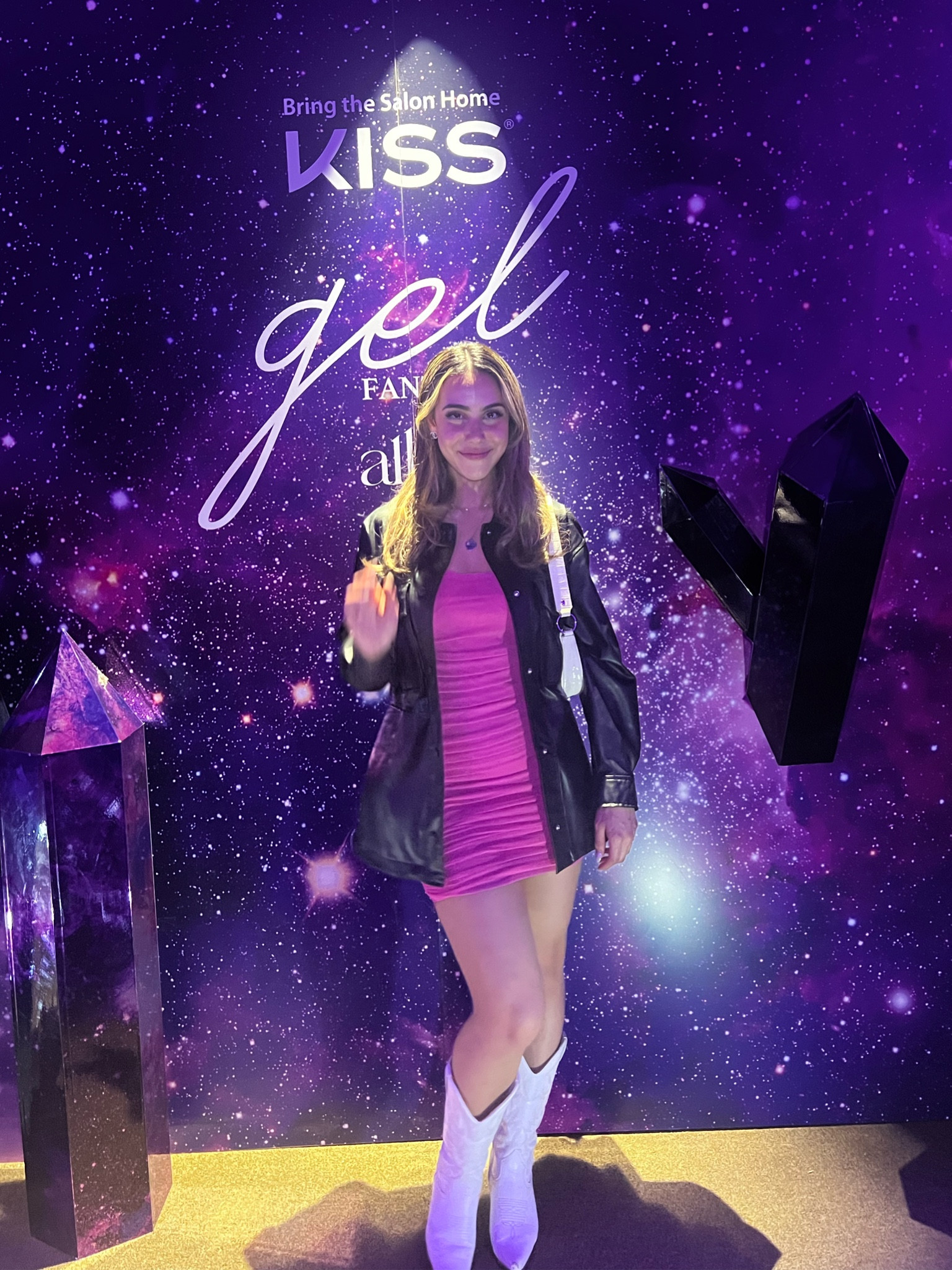 Outfit Details from the KissProducts Metaverse event! 💖🪩🥂

Pink mini dress | black leather coat | white cowgirl boots | white purse 

#LTKbeauty #LTKfit #LTKFind