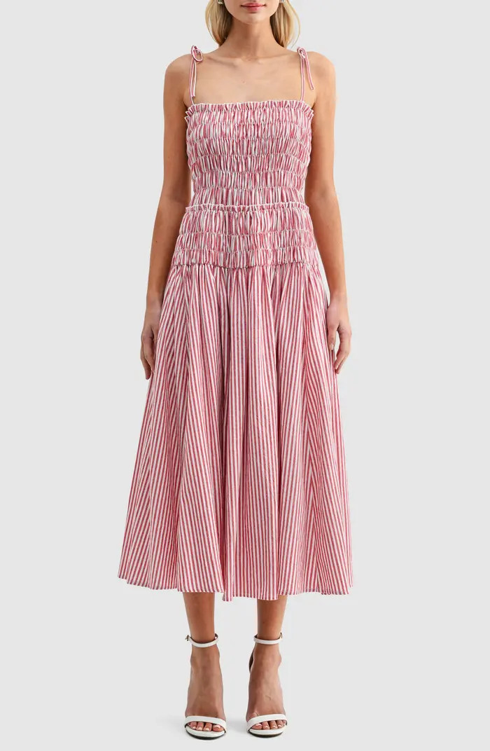 All in Favor Stripe Smocked Bodice Jersey Midi Dress | Nordstrom | Nordstrom