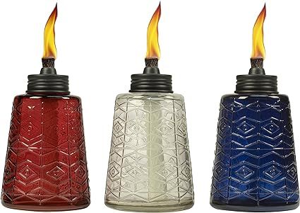 TIKI Brand 6-Inch Molded Glass Table Torch, Red White & Blue (Set of 3) | Amazon (US)