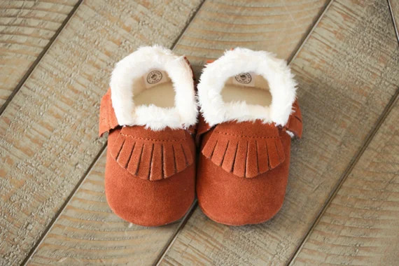 Casey Suede Fur-lined Fringe Baby Moccasins | Etsy (US)