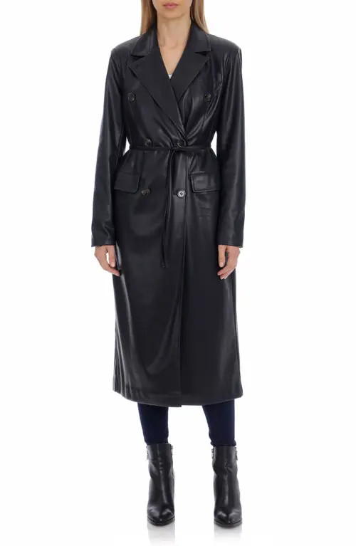 Avec Les Filles Water Resistant Faux Leather Trench Coat in Black at Nordstrom, Size X-Large | Nordstrom