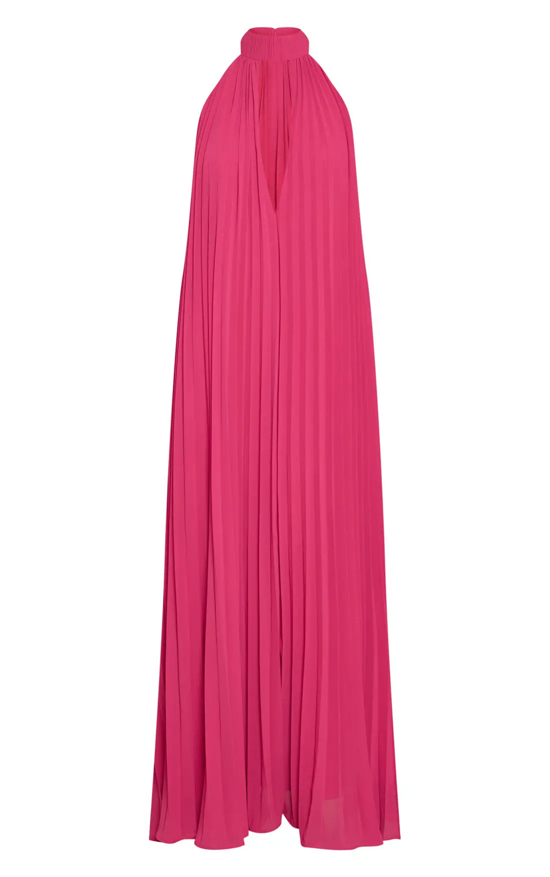Bright Pink Plisse High Neck Maxi Dress | PrettyLittleThing UK