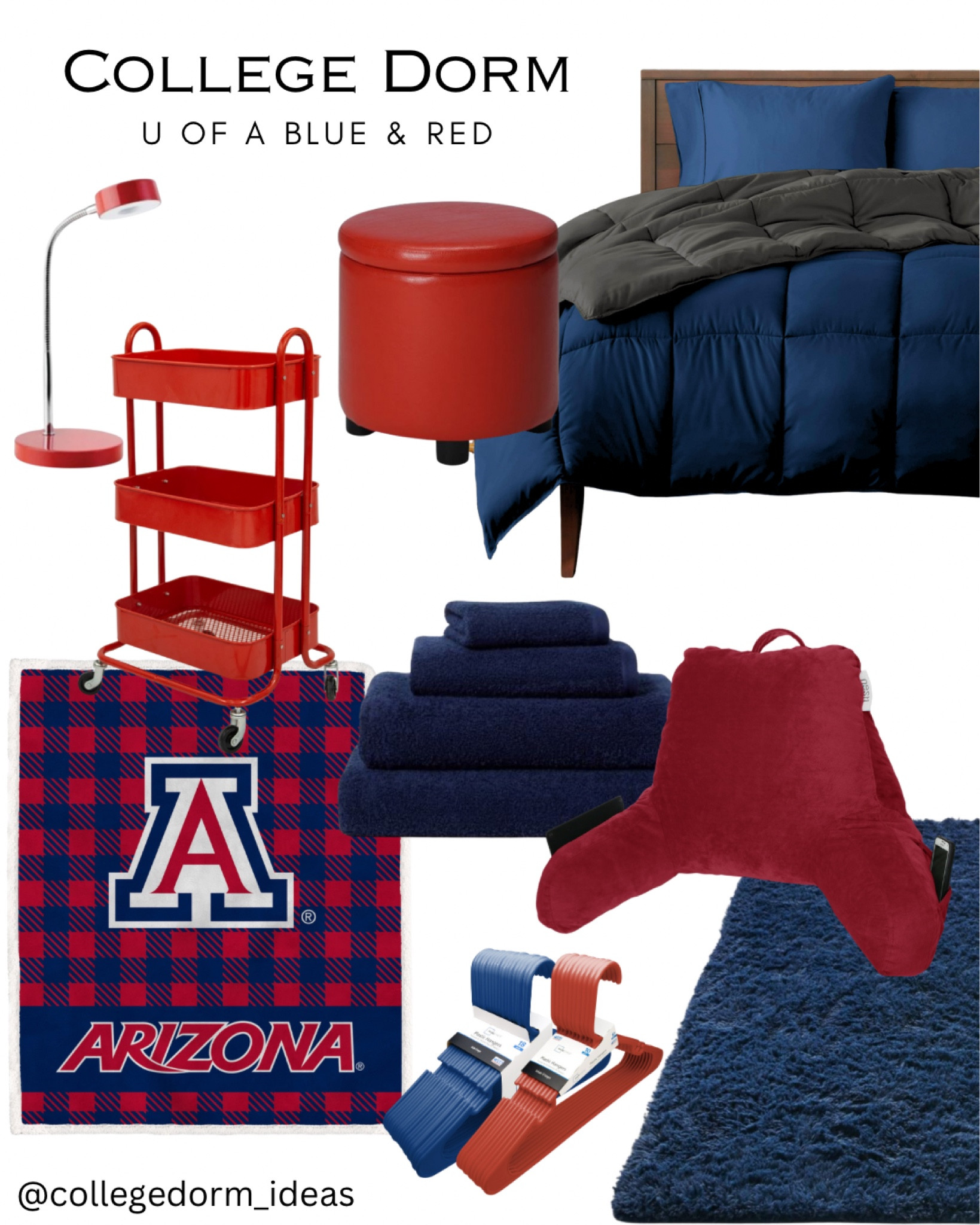 College Dorm room inspiration - University of Arizona: red & blue

#dormroom #dormessentials #uofa #universityofarizona 