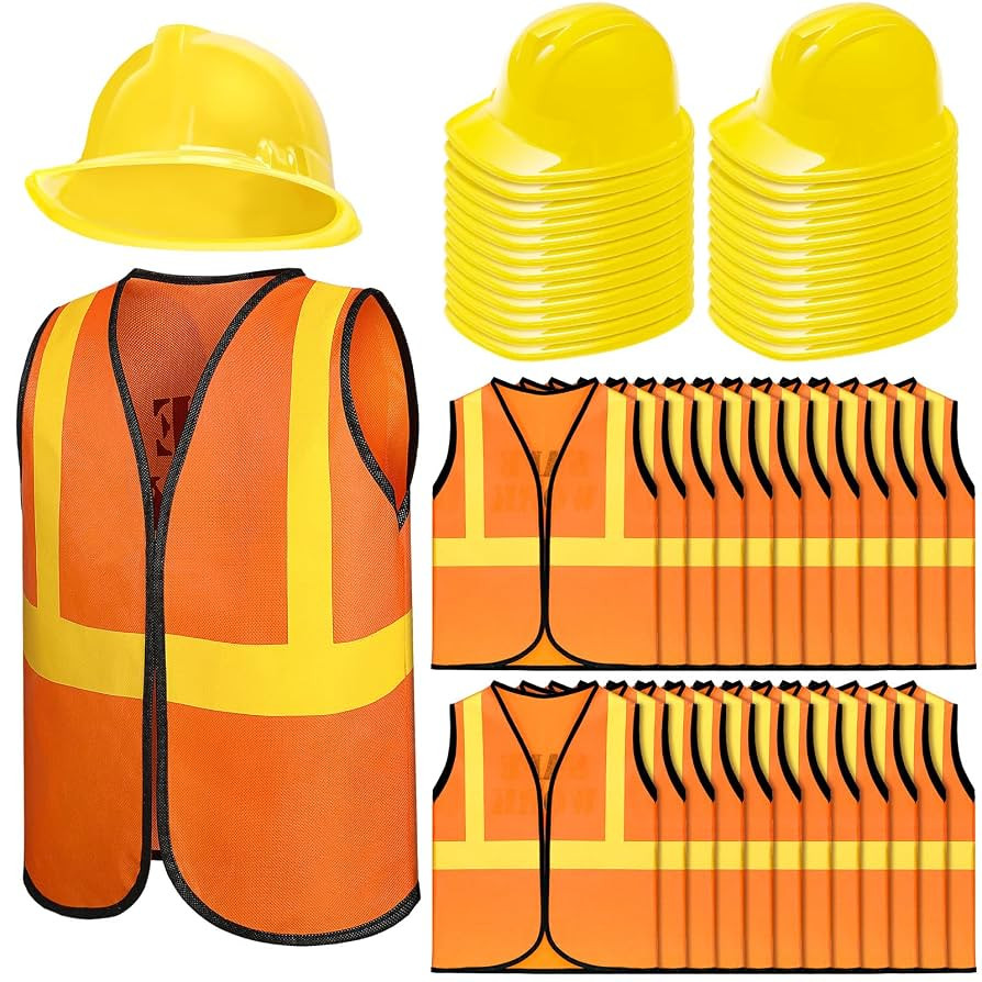 Hillban 48 Pcs Kids Construction Worker Costumes Includes 24 Pcs Construction Vests and Hats for ... | Amazon (US)