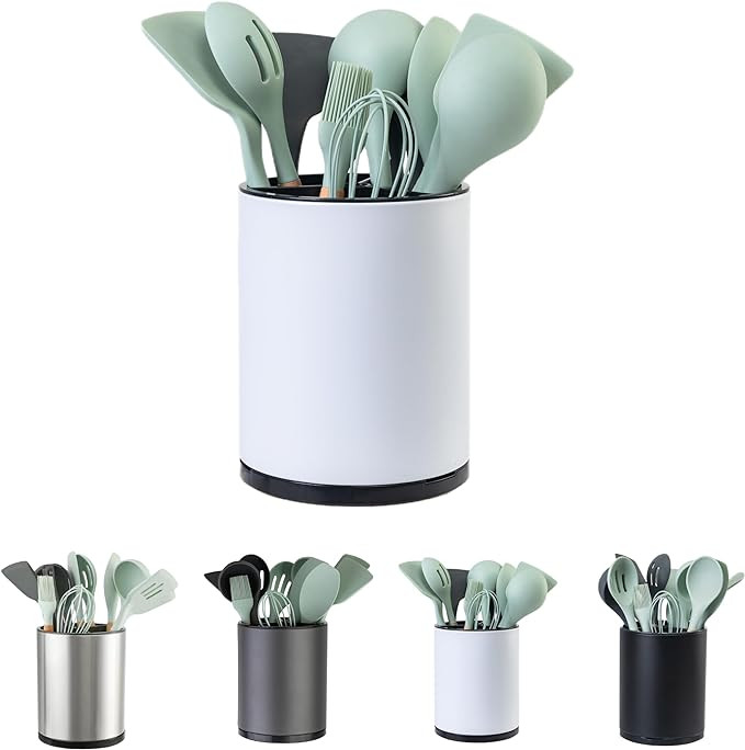 Kitchen Utensil Holder Extra Large 360°Rotating For Counter Organizer Stainless Steel Storage Co... | Amazon (US)