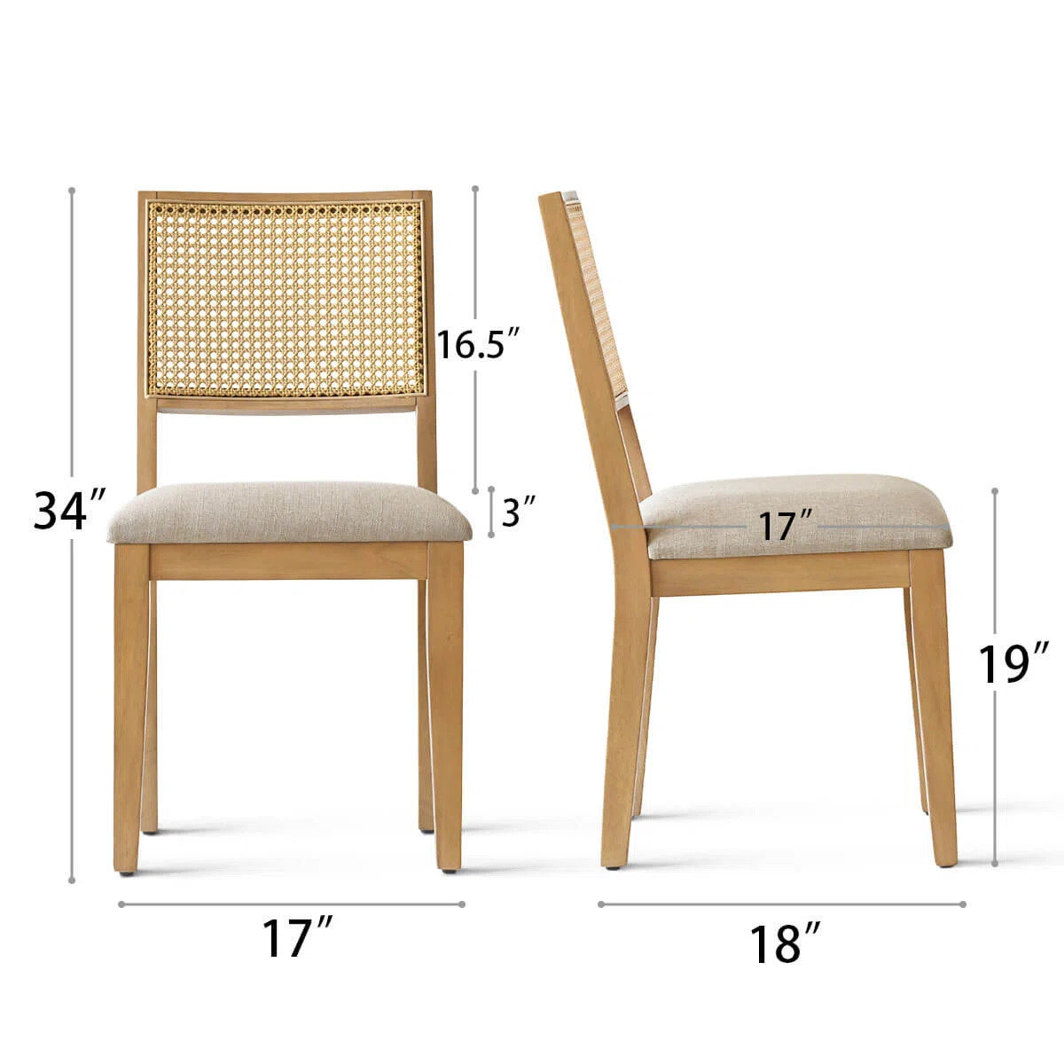 Cane Back Dining Chairs with Solid Wood Legs (Set of 2) | Wayfair North America