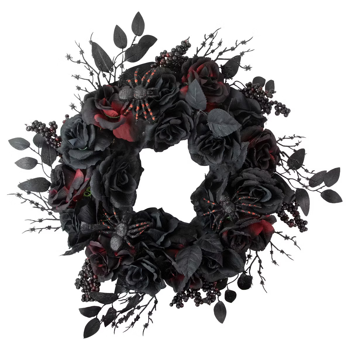 Northlight Burgundy and Black Roses with Spiders Halloween Wreath, 24-Inch, Unlit | Target