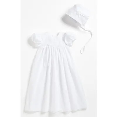 Little Things Mean a Lot Embroidered Christening Gown & Bonnet in White at Nordstrom, Size Newborn | Nordstrom