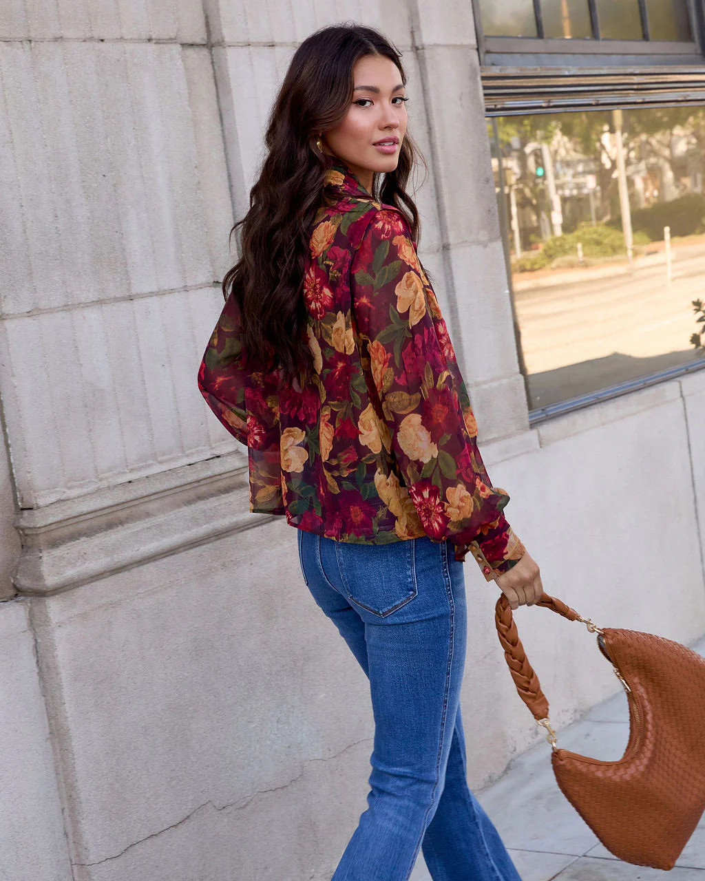 Sweet Maple Floral Mock Neck Blouse | VICI