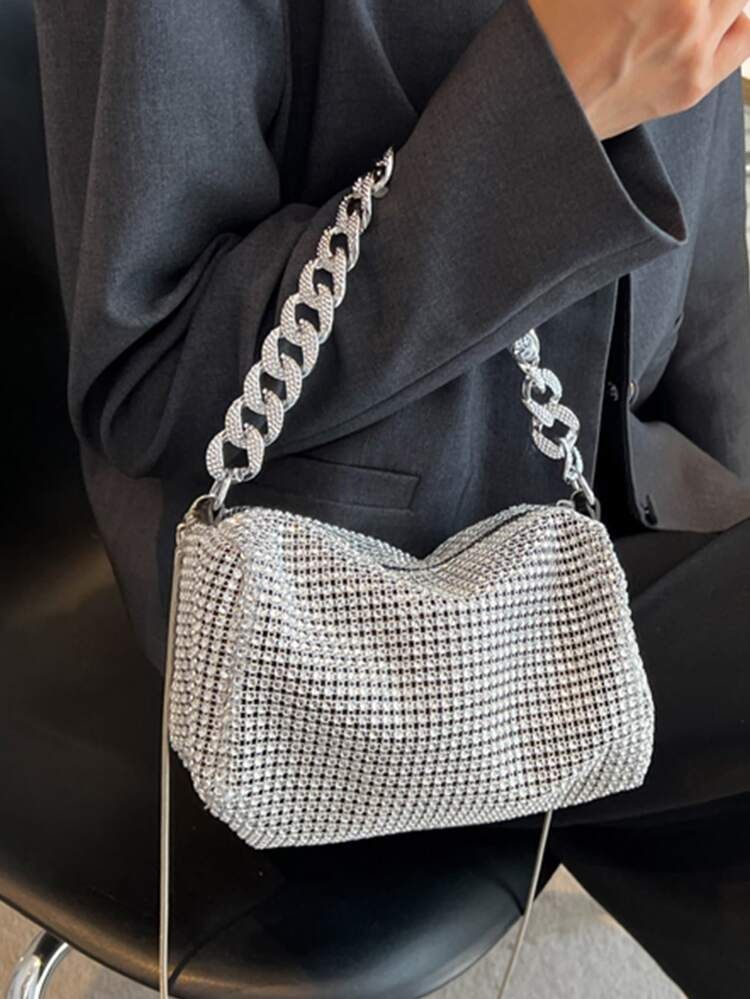 Mini Rhinestone Decor Hobo Bag | SHEIN