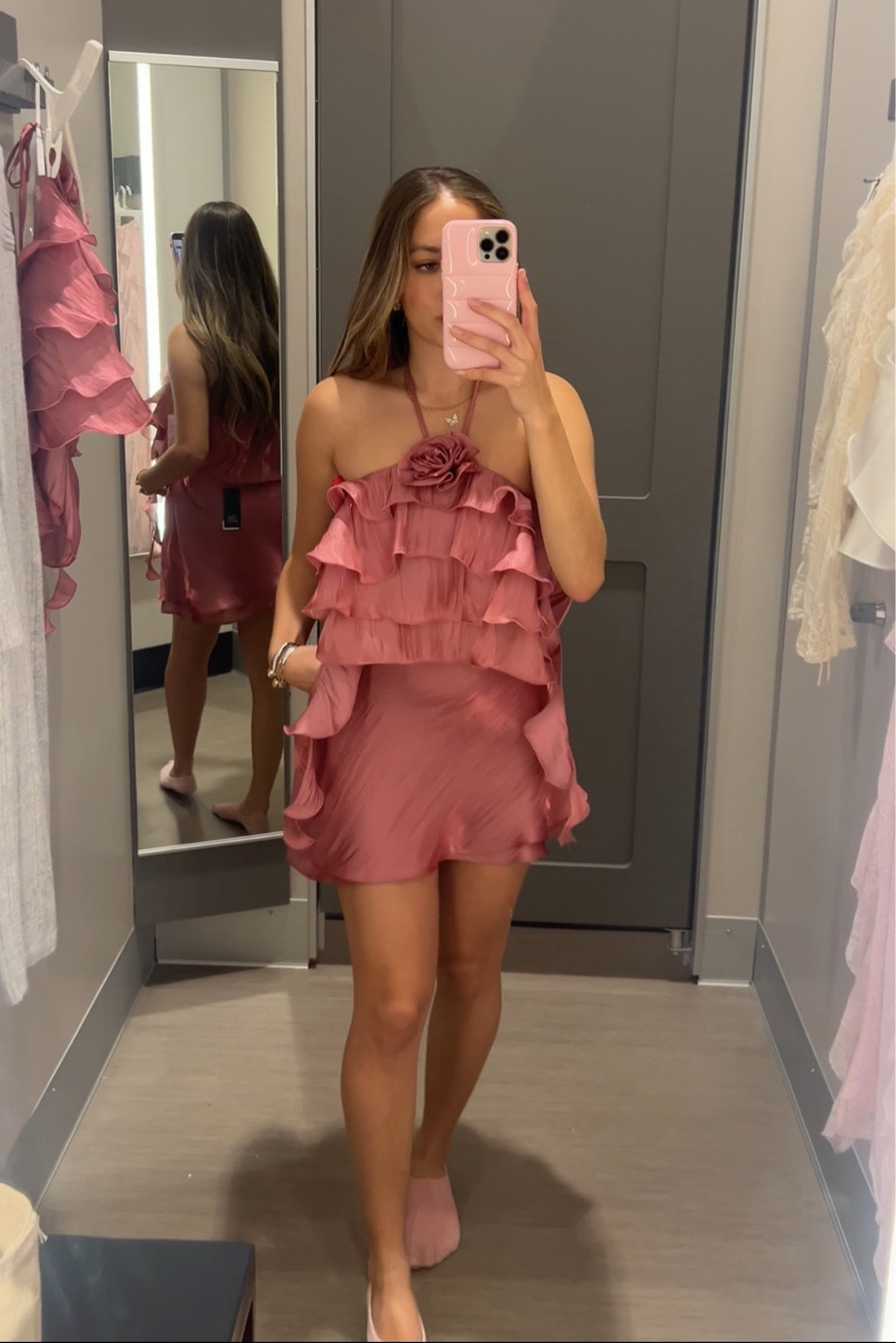 Target Satin Rosette set wearing size small top and XS skirt

My measurements:
5’2, 24-25 waist, small top, 6.5 shoe