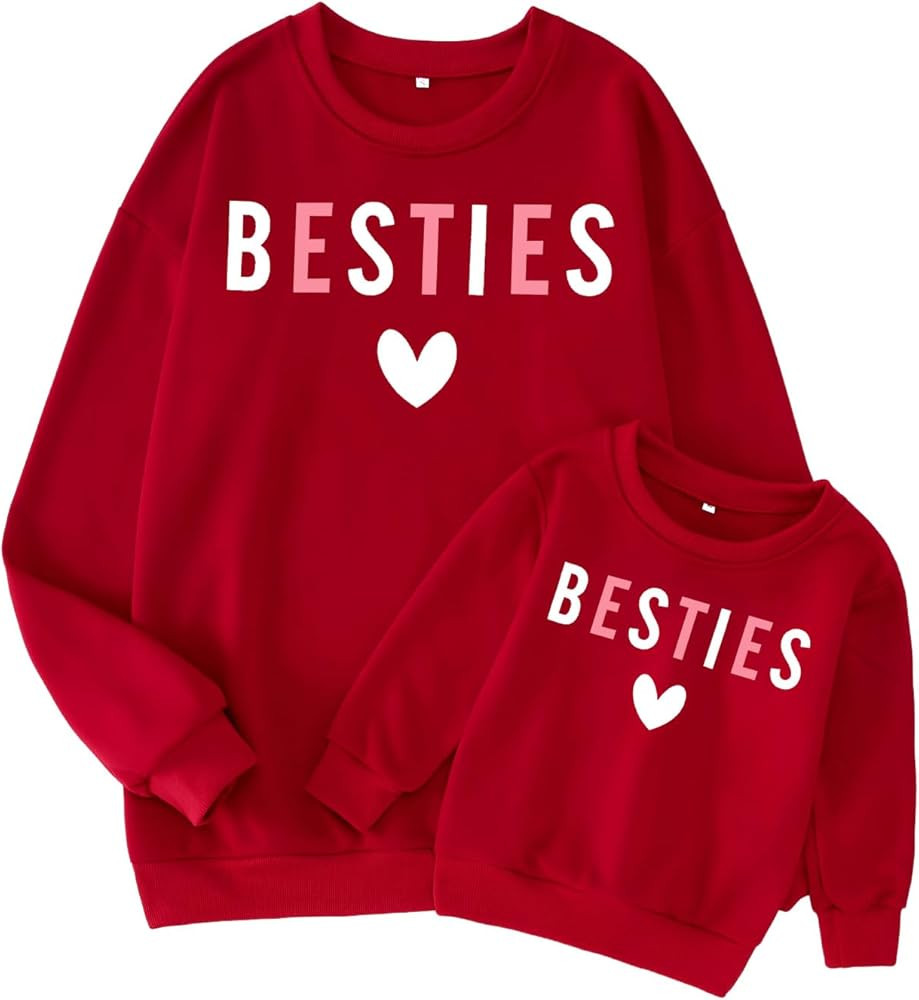 SOFEON Mommy and Me Valentines Sweatshirt Love Heart Besties Letter Pullover Family Matching Outf... | Amazon (US)