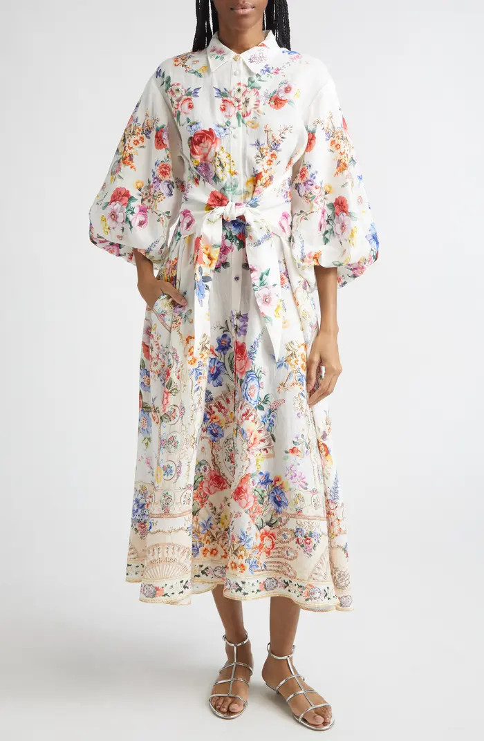 Camilla I Left My Heart in Granada Print Tie Waist Linen Shirtdress | Nordstrom | Nordstrom