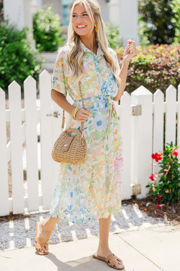 You Have My Attention White Floral Midi Dress | The Mint Julep Boutique