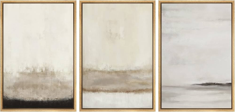 SIGNFORD Framed Canvas Print Wall Art Set Minimal Gray Tan Paint Stroke Landscape Abstract Shapes... | Amazon (US)