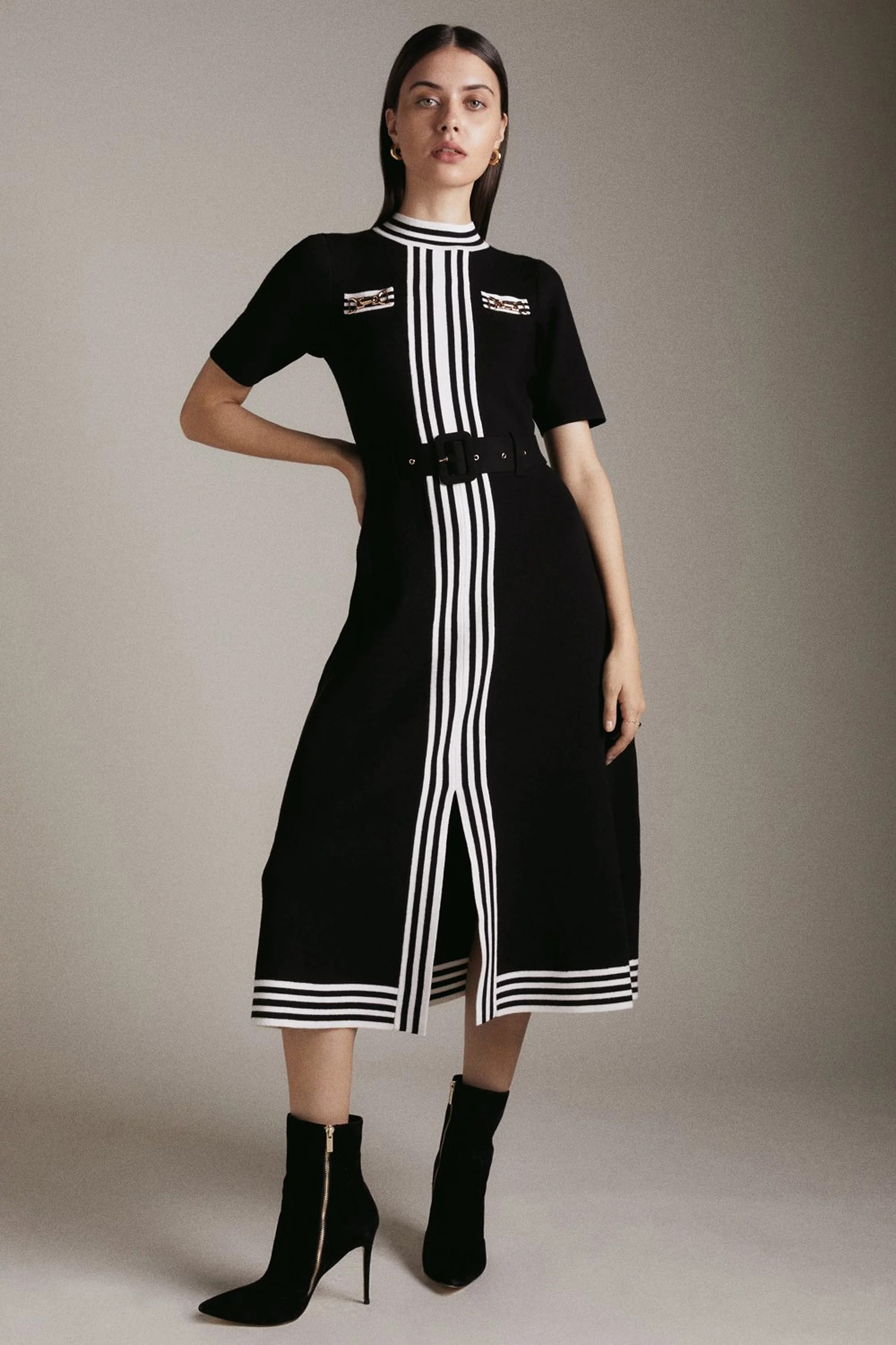 Stripe Detail Knitted Midi Dress | Karen Millen UK & IE