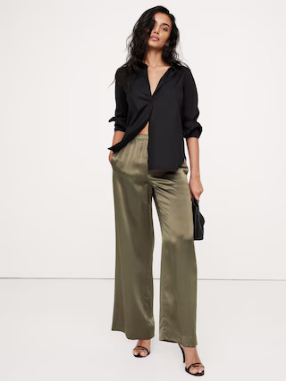 Pull-On Wide-Leg Silk Pant | Banana Republic (US)