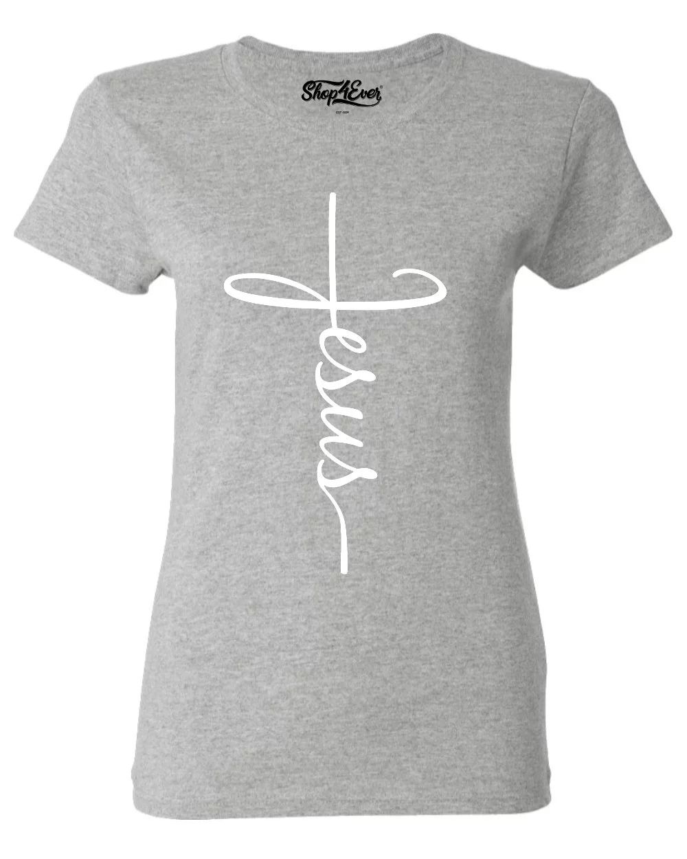Shop4Ever Women's Jesus Cross Religious Graphic T-Shirt Small Sports Grey | Walmart (US)