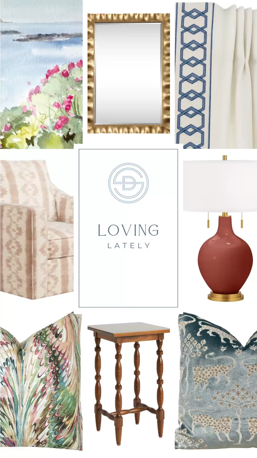 Loving these classic grandmillennial home decor finds - perfect for a classic colorful living room design. 

Etsy art, colorful landscape art, god accent mirror, curtains with trim, neutral accent chair, red lamp, colorful throw pillow, colorful accent pillow, wood side table 

#LTKSaleAlert #LTKHome
