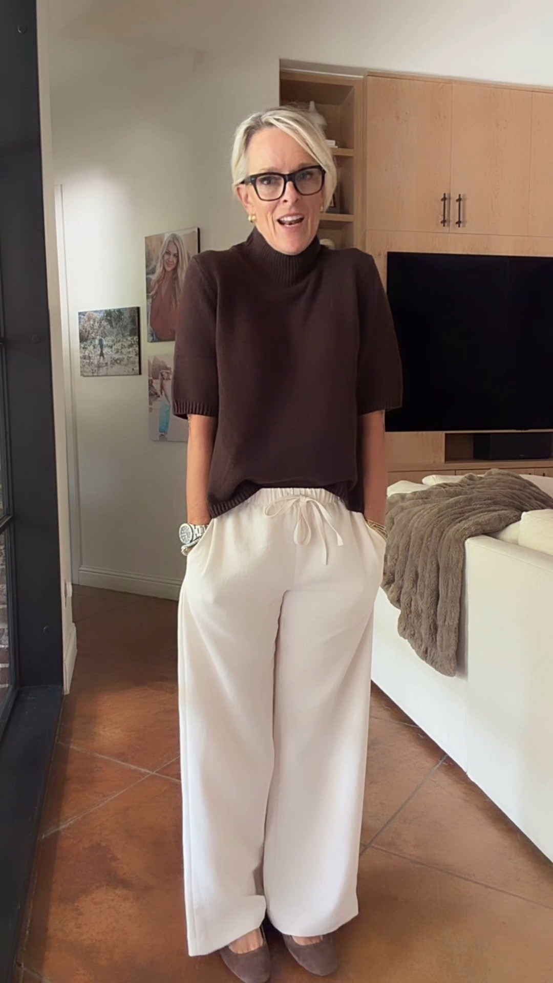 Sweater is so soft and 30% off
Use code YOURS 

Wearing small regular, comes in other length options 

Pants do NOT wrinkle! So good! 
Fit tts 
Come in tall and petite 

@Aritzia ￼￼

#LTKootd #LTKSaleAlert #LTKOver40